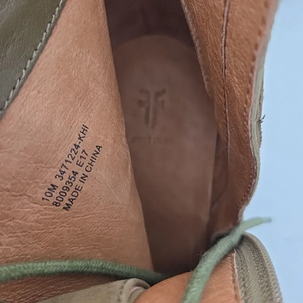 FRYE Amy Peep Toe Amy Green Khaki Suede Womens US 10 Heels Lace Up Booties